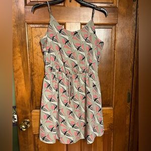 Apt 9 Women’s Pink Bird Patterned Grey Summer Dress Sleeveless, Size Large